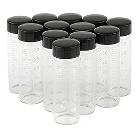 NewZoll Glass Thread Bottles 30ml/ 1Oz Clear Glass Sample Sampling Bottles Vials Containers with Graduation & Screwcap, Pack of 12