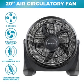 Comfort Zone High Velocity Floor Fan with 180 Degree Adjustable Tilt, 20 inch, 3 Speed, Ideal for Home, Bedroom, & Office, MTACF20