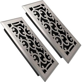 4x10 Inches Air Floor Vents Register Ease Adjust Air Flow Savannah Design-Heavy Duty Walkable Steel Decorative Floor Vent for Room- Satin Nickel Floor Vent Covers - 2 Pack