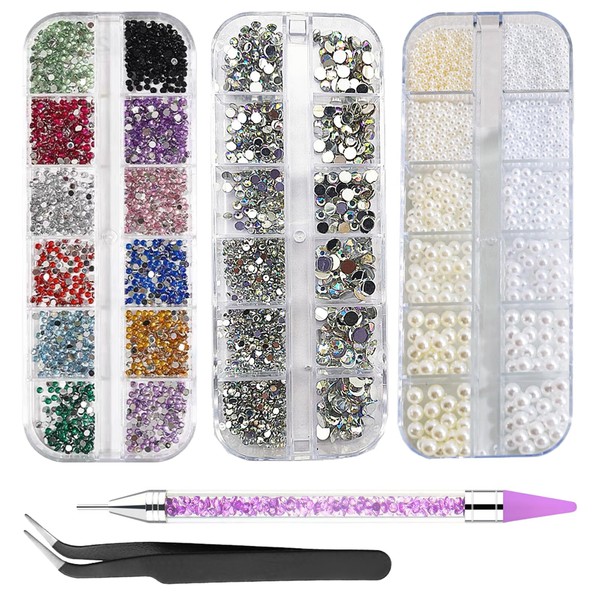 DOOCECIY 3 Boxs Nail Gems for Nail Art, Crystal AB