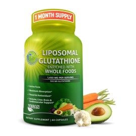Liposomal Glutathione 500mg - Active Form L Glutathione (Reduced) for Maximum Absorption - Made with Organic Whole Foods - Master Antioxidant & Detoxifier - Immune & Cardiovascular Support - 60 count