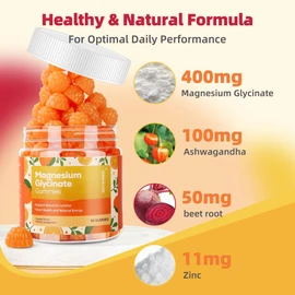 DREAVIO 90 Count Magnesium Glycinate Gummies 400mg w/Ashwagandha Supplement - Sugar Free Zinc Magnesium Glycinate Supplement Ashwagandha Gummies for Adults Orange Gummies