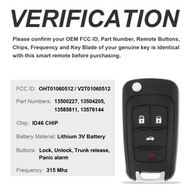 ePathChina 2PCS Key Fob Keyless Entry Replacement Fits for Chevy Cruze Camaro Equinox Impala Malibu Sonic / GMC Terrain/ Buick Lacrosse Verano Encore Allure, OHT01060512 315MHz 4 Buttons