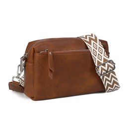 Gladdon Small Crossbody Bags for Women Vegan Leather Trendy Purse with Wide Shoulder Strap Camera Bag Brown