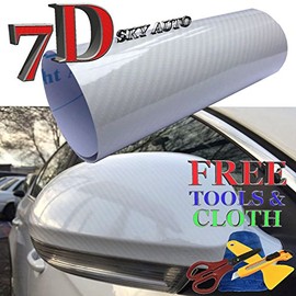 Sky Auto INC 7D White Shinny GLOSSY Carbon Fiber Vinyl Wrap Sheet With Air Release (5FT x 5FT/60" x 60")