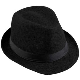 KYEYGWO Panama Fedora Hats for Men Woman, Braid Straw Short Brim Jazz Cap Trilby Hat, Black