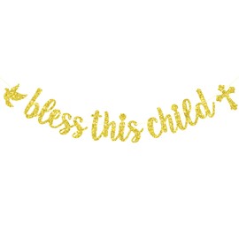 Bless This Child Banner, decoraciones de bautizo español, Dios bendiga a este niño, baby shower, bautizo, decoración de fiesta de bautizo, purpurina dorada