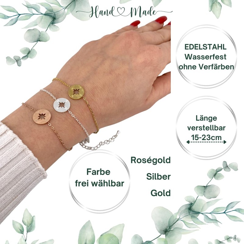 ONDEGO® GESCHENK Kompass Glücksbringer Motivation Erfolg beste Freundin Armband Freundschaftsarmband