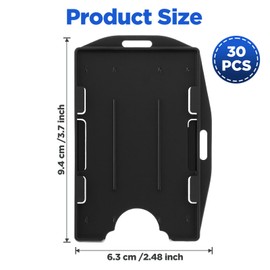 30 Packs 2 Sided Black Badge Holder Hard Plastic Badge Holder ID Card Case Vertical and Horizontal ID Access Black Rigid Protectors for 2 Cards