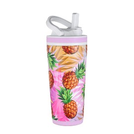 Ice Shaker 26 Oz Sport Bottle, Stainless Steel Water Bottle with Straw Lid, As Seen on Shark Tank, Insulated Water Bottle and Sports Water Bottle, Pineapple