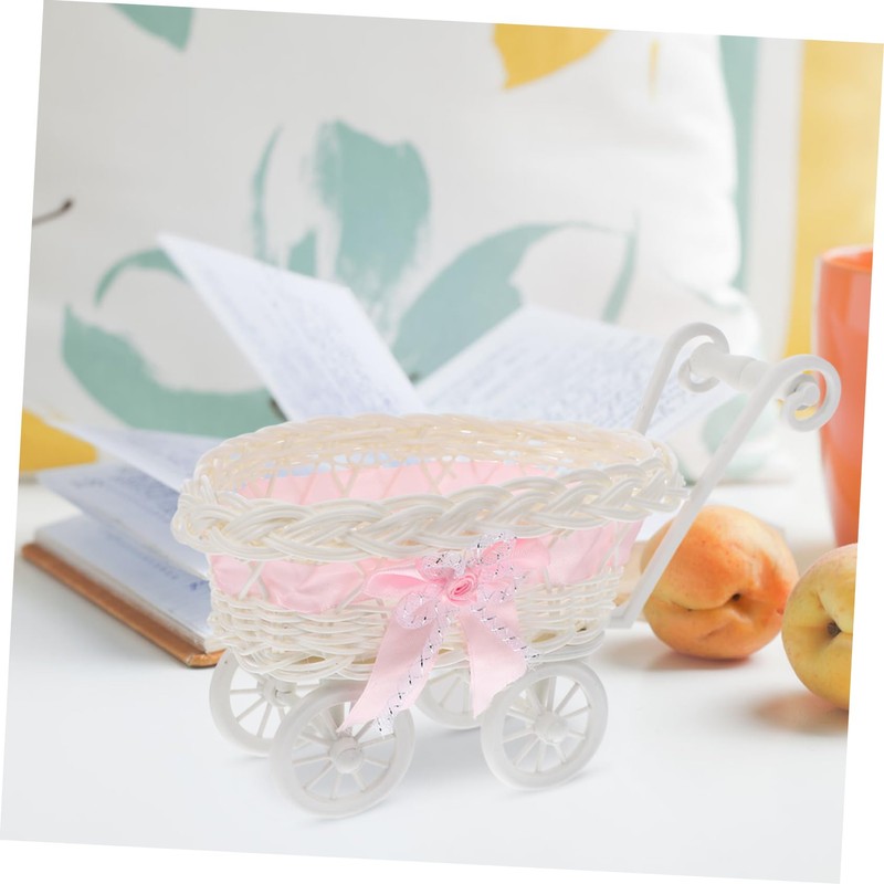 SHOWERORO Imitation Rattan Carriage Candy Basket Mini Woven Flower Holder