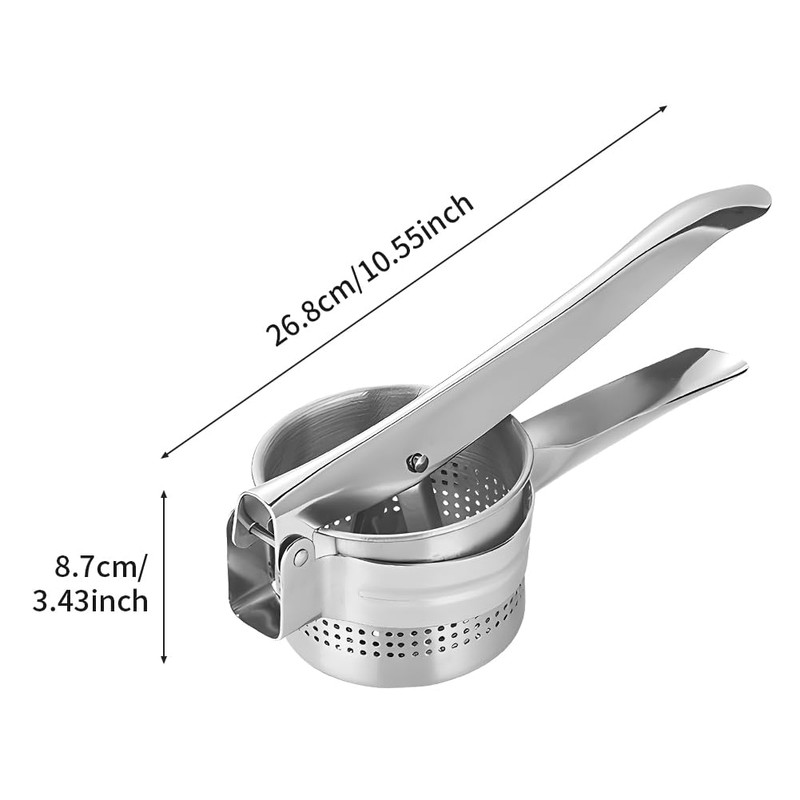 Potato Ricer, 15oz Stainless Steel Potato Masher with Ergonomic Handle