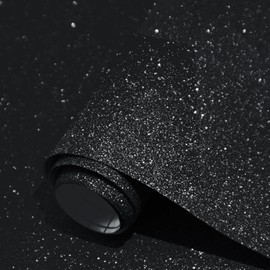 Kitico Glitter Black Wallpaper Black Contact Paper Glitter Black Peel and Stick Wallpaper Black Self Adhesive Wallpaper Glitter Decorative DIY Decoration 17.7"x197"