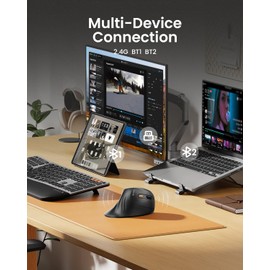 ProtoArc Ergonomic Mouse, EM11 NL Bluetooth Rechargeable Wireless Vertical Mouse, 3 Multi-Device Connectivity for Computer/PC/Laptop, 2.4GHz Optical Mice for Windows, Mac OS, Black