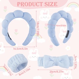 YUXIANLB Spa Headband for Washing Face, Skincare Headbands for Women Makeup, Terry Cloth Towel Hairband for Skincare, Sponge Puffy Make Up Hair Band for Women, Face Washing Wristband Pack of 4 (Blue)