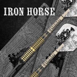 DW Ironhorse Brass Metal Tip Darts, 22G | Steel Tip Dart Set with Storage Case Wallet, Black & Gold Darts, Metal Points, Professional Darts Accessories