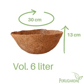 Pokugiardini, Kokoseinsätze für Blumenampeln, Kokostöpfe in Schalenform als Einlage für Hängekörbe und dekorativen Pflanzenarrangements. Für den Innen- und Außenbereich, 3Stk./30cm