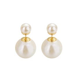 HUGE SWAN Elegant Double Sided Pearl Earrings Double Sided Ball 925 Sterling Silver Big Colorful Pearls Stud with 8mm and 14mm/16mm Pearl Earring for Women Girl
