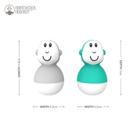 Matchstick Monkey, Bathtime Wobblers, Antimicrobial Baby Bath Toy, Easy To Grip, Sensory Learning - 2 Wobblers, 12 Months Old+, Grey and Green