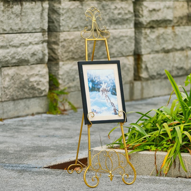 XAONIEN Gold Easel Stand for Sign, Adjustable Height Metal Easel