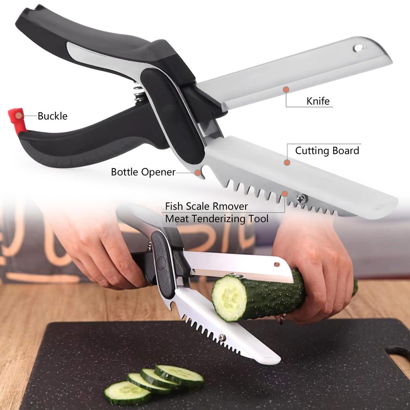 XGIZMOO Vegetable Scissors Slicer Cutter,Quick Release/Install Kitchen Shears Cutting Board