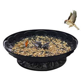 Ground Platform Bird Feeder Tray,11” Metal Large Standing Bird Feeder Mesh Seed Tray，for Outdoor Garden (Black-1 Pack)
