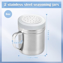 2Pcs Metal Salt Pepper Dredge Shakers, Stainless Steel Pepper Shaker Seasoning Jar With Handle, With Hole And Cover, Suitable For Pepper, Cinnamon And Coffee Spice Jars (Small-6OZ)
