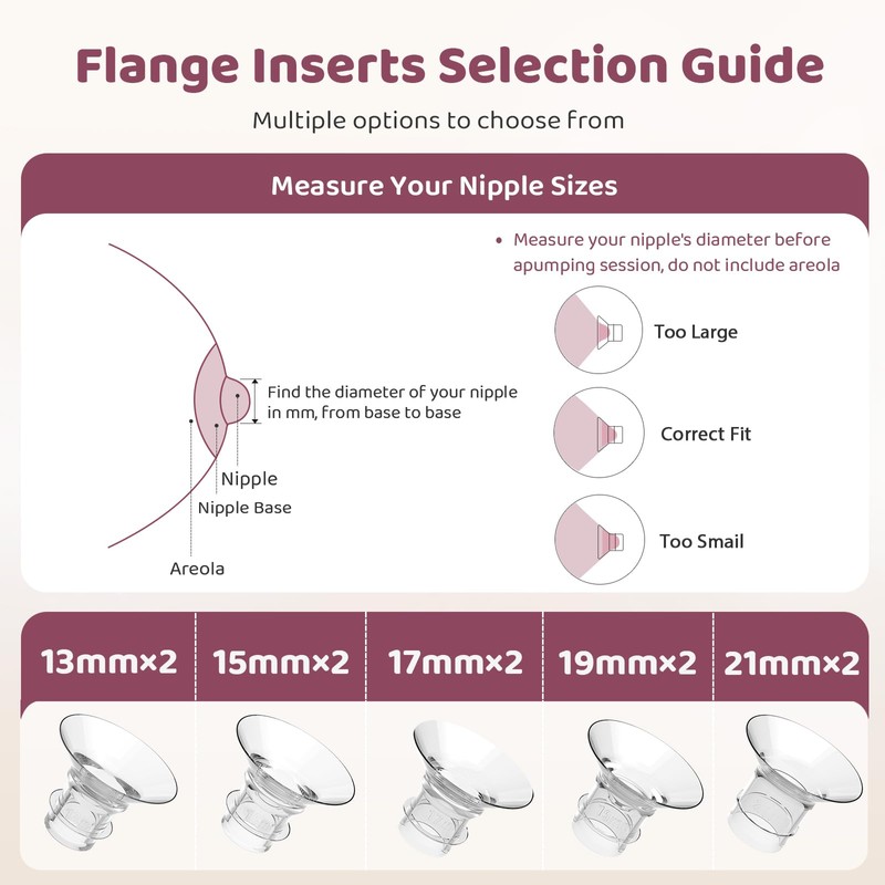 Nursi Luna Flange Sizing Kit with Flange Inserts 13/15/17/19/21mm 10PCS,