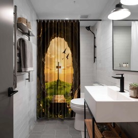 Batmerry Stone Sunrise Christian Decorative Shower Curtain, Devotional is Risen Christian Easter Shower Curtain Cute Long Wide Shower Curtain for Bathroom Farmhouse Bathtub Waterproof Washable