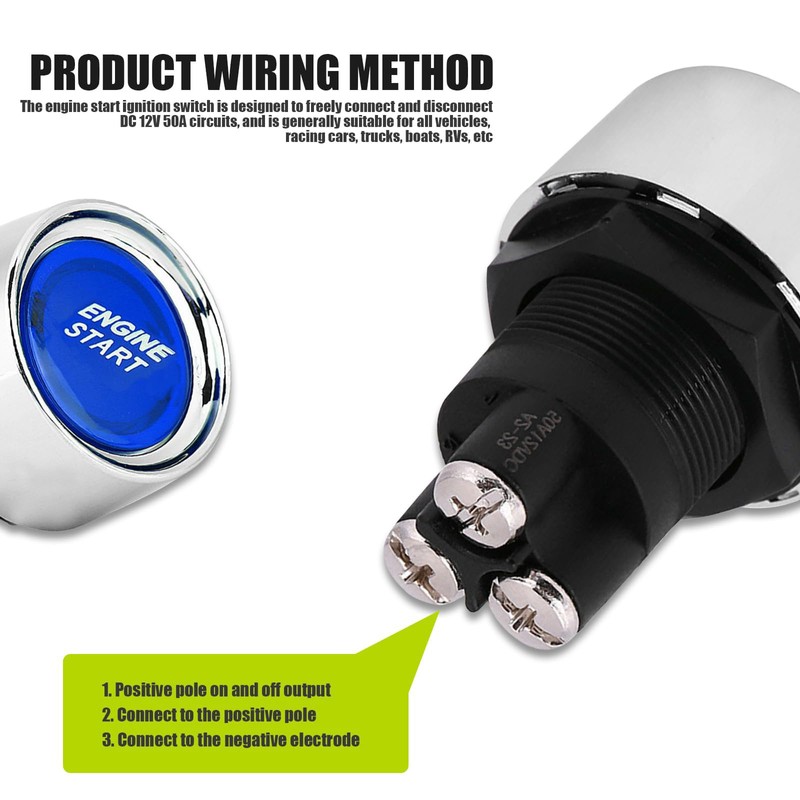 Start Switch 12v DC 50A Blue Car Start Engine button