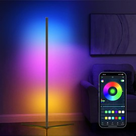RGB Corner Floor Lamp, Easter Floor Lamp RGBIC Color Changing Corner Lamp LED Modern Floor Lights with Bluetooth APP and Remote Control Music Sync, 65" RGB Mood Lighting 24H Timing 398+ DIY Modes