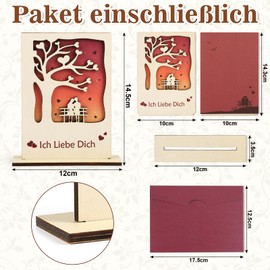 COCHIE Valentinstag Karte Ich Liebe Dich, Beschreibbare Karte aus Holz Liebe mit Umschlag und Ständer, Jahrestag Geschenk für Sie,Ihn,Frau,Ehemann,Liebhaber