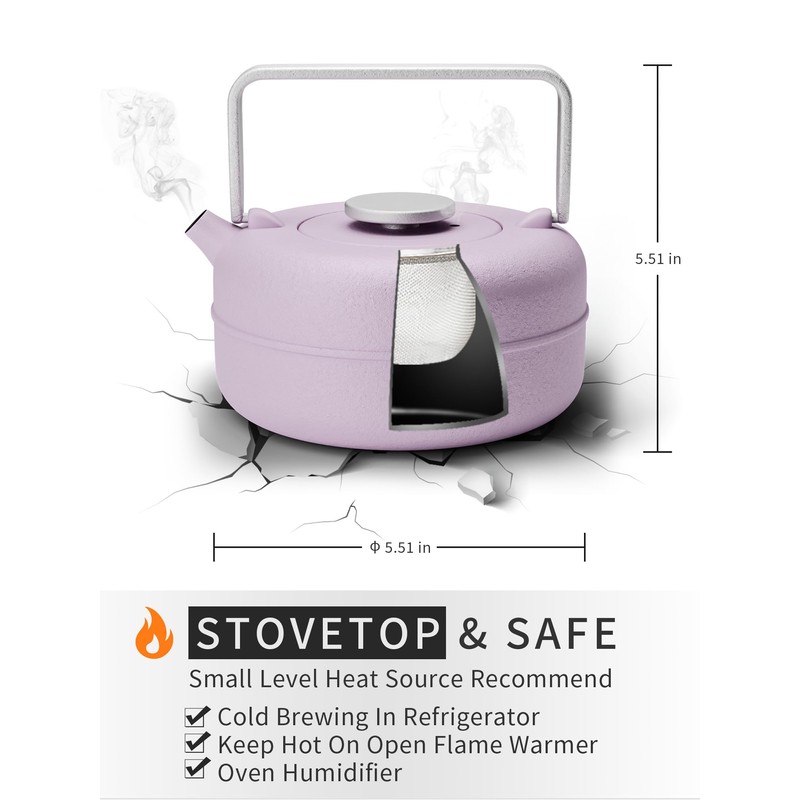 Toptier Teapot with Removable Infuser, Cast Iron Tea Kettle Stovetop