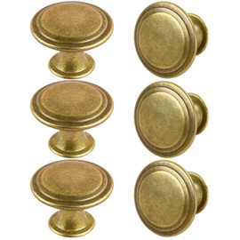 YOIPE Pack of 6 Flat Round Shape Drawer Pulls Red Antique Brass Furniture Cupboard Zinc Alloy Dresser Knobs Door Window Pull Handles Cabinet Hardware for Closet Wardrobe Pulls with Screws