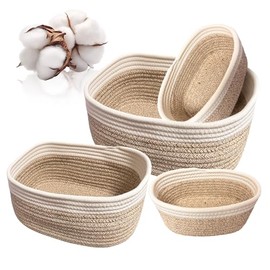 Set of 4 Storage Baskets, Braided Cotton Rope, Baskets, Changing Table Organiser, Toy Storage Baskets, Hand-Woven for Children's Room, Living Room, Bathroom and Bedroom