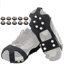 HoFire Ice Cleats for Shoes and Boots, Ice Snow Traction Cleats Grippers, Non Slip Shoe Ice Grippers,Spikes Crampons Anti Easy Slip Studs Crampons Slip-on Stretch Footwear(Steel-Black, XL)
