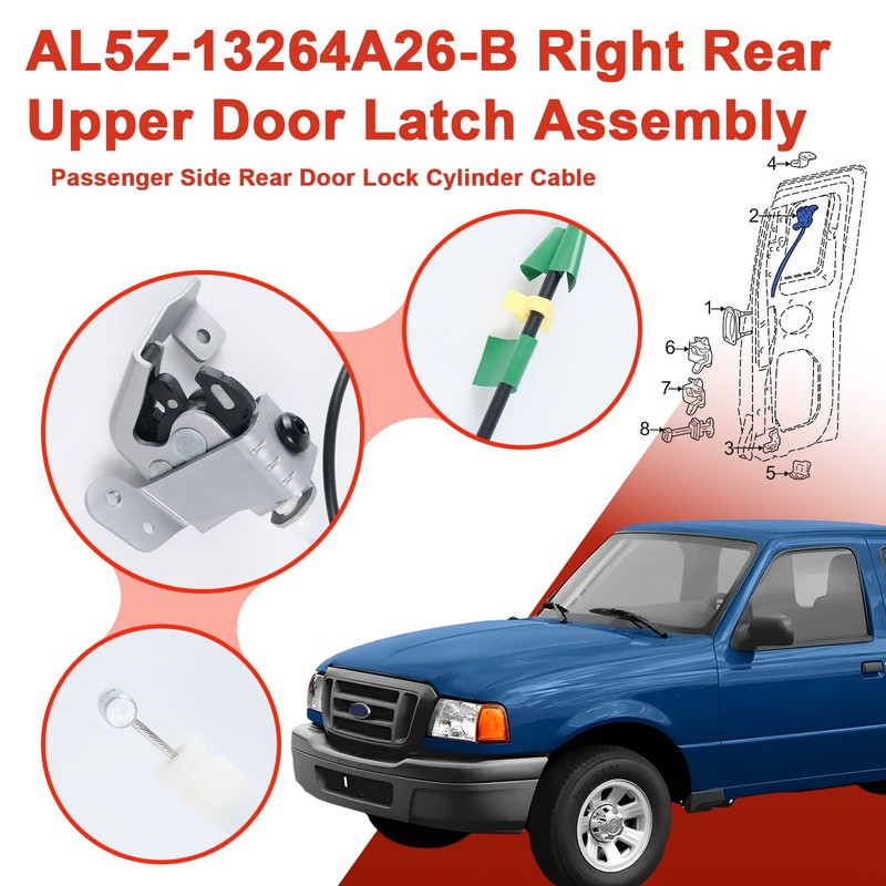 AL5Z-13264A26-B Right Rear Upper Door Latch Assembly Compatible with Ford