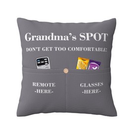 Azefun Grandma Spot Pillowcase with Two Pockets, Granddaughter's Gift for Grandma, Double-Sided Square Polyester Pillowcase for Sofa Car Home Decoration,Christmas Birthday Gifts(Grandma Grey Spot)