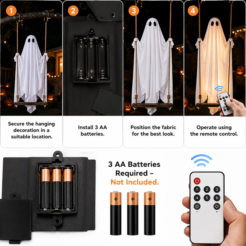 Large Hanging Swing Ghost for Halloween – Light-Up Flying Ghost