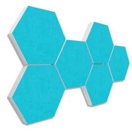 platino24 Sound Absorber Set Colore Basotect G+ with Acoustic Felt, 6 Hexagon Absorber Elements Each Diameter 300 x 50 mm in Turquoise, Acoustic Improvement
