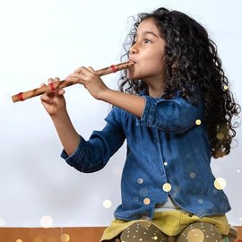 Decorative Traditional Handmade Hand carved Wooden Bamboo Flute Basuri Indian Musical Instrument for Gifting and Decoration (Brown- Single)