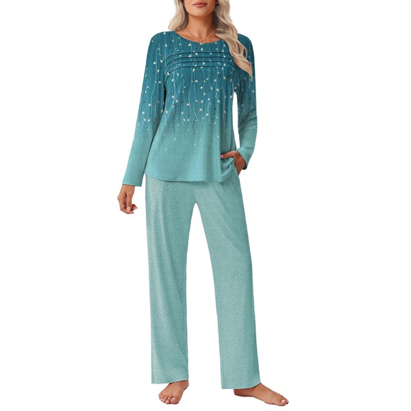 Ekouaer Womens Pajama Sets Pleated Tops with Long Pants Lounge