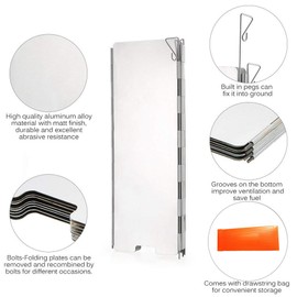 Camping windshield, Folding Outdoor Windscreen, Aluminum windshield for gas stove, light weight for hiking, backpacking, camping (10 plates)
