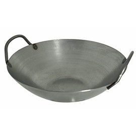 14 Inches Carbon Steel Flat Bottom Wok with Two Side Handle, 14 Gauge Thickness, USA Made