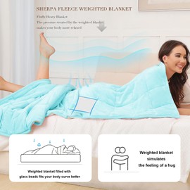Alomidds Sherpa Fleece Weighted Blanket for Adults(20lbs Queen Size 20lbs 60 x 80 inches) Heavy Blanket with Fluffy Warm Thick Sherpa & Cozy Soft Flannel for Sofa Bed, Aqua