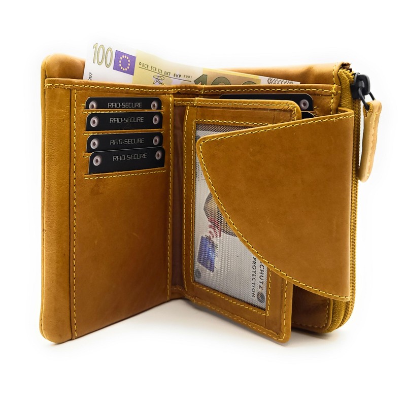 Lemasi Genuine Leather Wallet with RFID Protection, Outer Latch, Worry