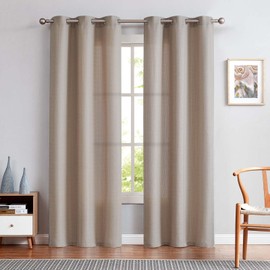 jinchan Taupe Linen Textured Curtains 84 Inch Long 2 Panels for Living Room Grommet Top Farmhouse Light Filtering Window Drapes for Bedroom Heathered Taupe