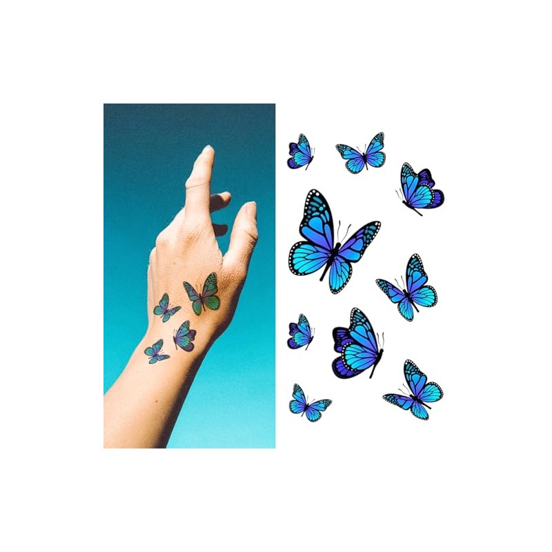 Oottati 2 Sheets Small Tiny Temporary Tattoo Stickers Blue Butterfly