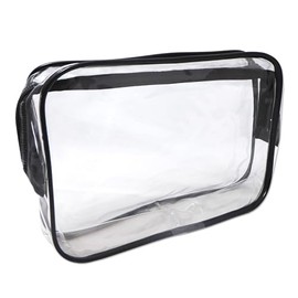 Small Clear Plastic Zipper Bag, 19 x 13 x 5cm, PVC, Black Trim, for Travel Toiletries