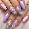 3D Flowers Press on Nails Short Coffin Fake Nails -